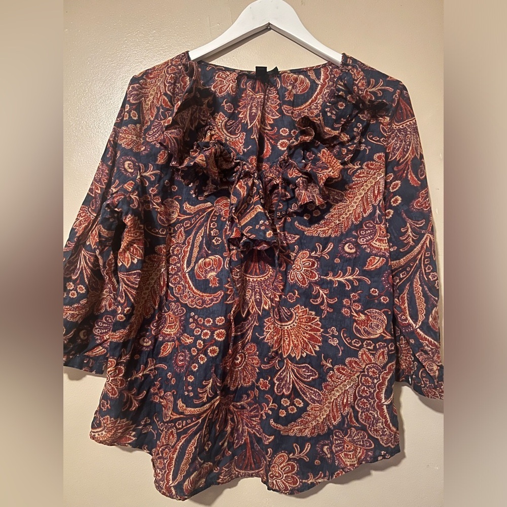 Lauren Ralph Lauren Paisley Ruffle Blouse Multicolor xl preppy boho chic - Picture 2 of 7